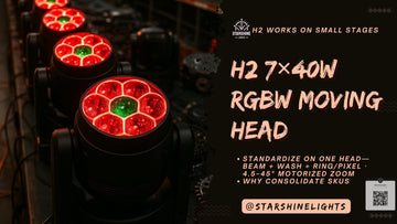 Spec-first rental hero—H2 7×40W RGBW moving head with 4.5–45° zoom; beam + wash + ring/pixel in one fixture