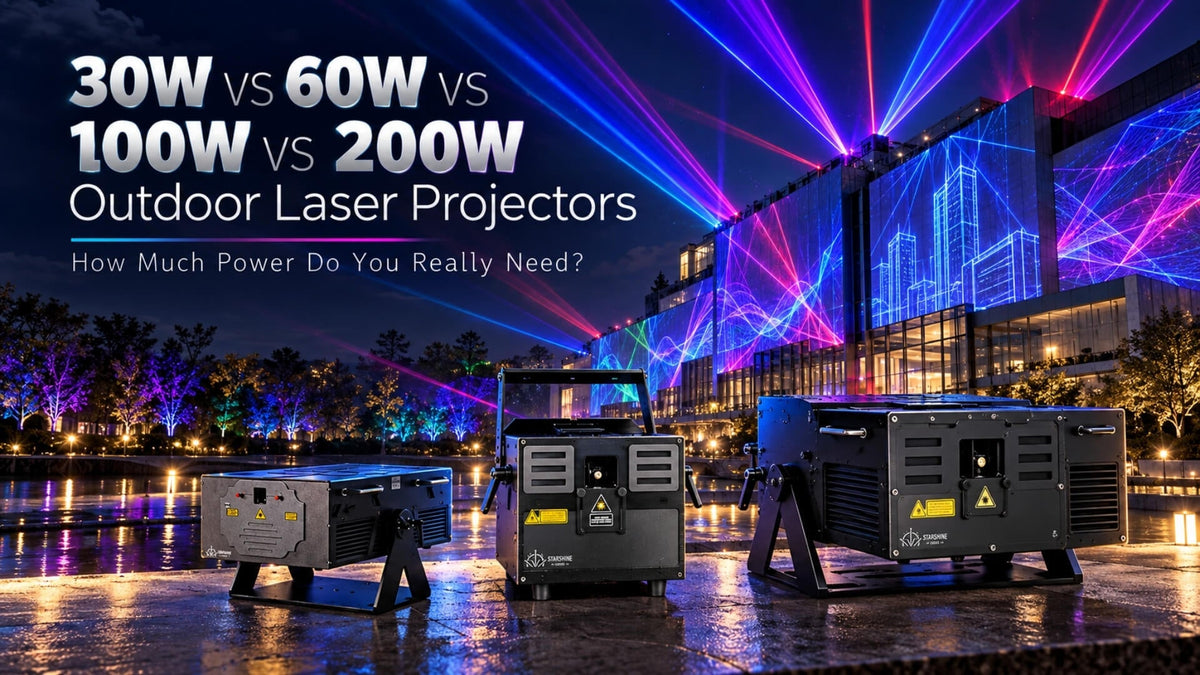 30W vs 60W vs 100W vs 200W Outdoor Laser Projectors