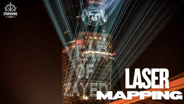 Animated laser lights projecting text and logos