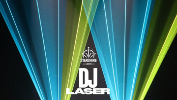 DJ laser lights and laser beams over a crowded dance floor
