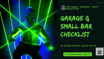 DJ stage lights quick setup for garage and small bar with PAR wash movers and party projector