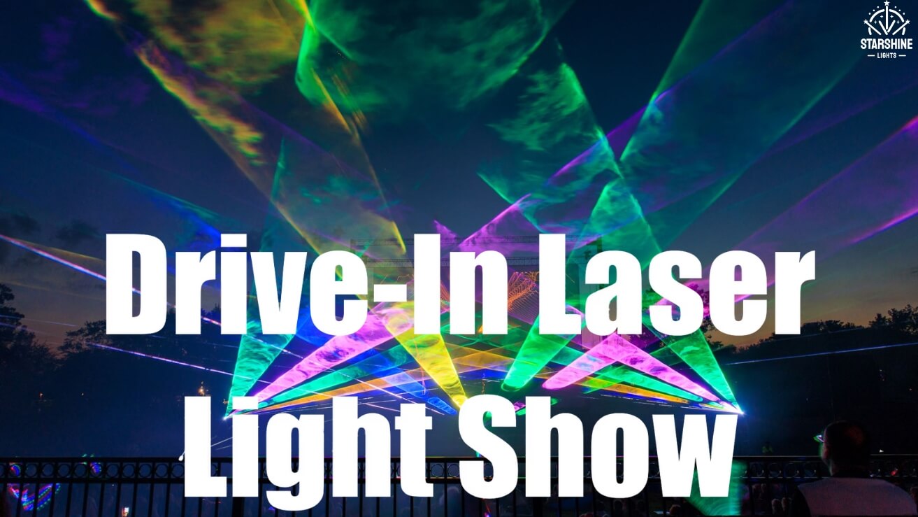 Drive-in laser show liquid sky over cars