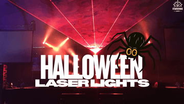 Front yard halloween laser lights on house