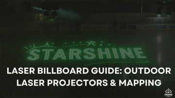 Laser billboard text on building façade