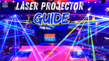 Laser light show projector beams in haze