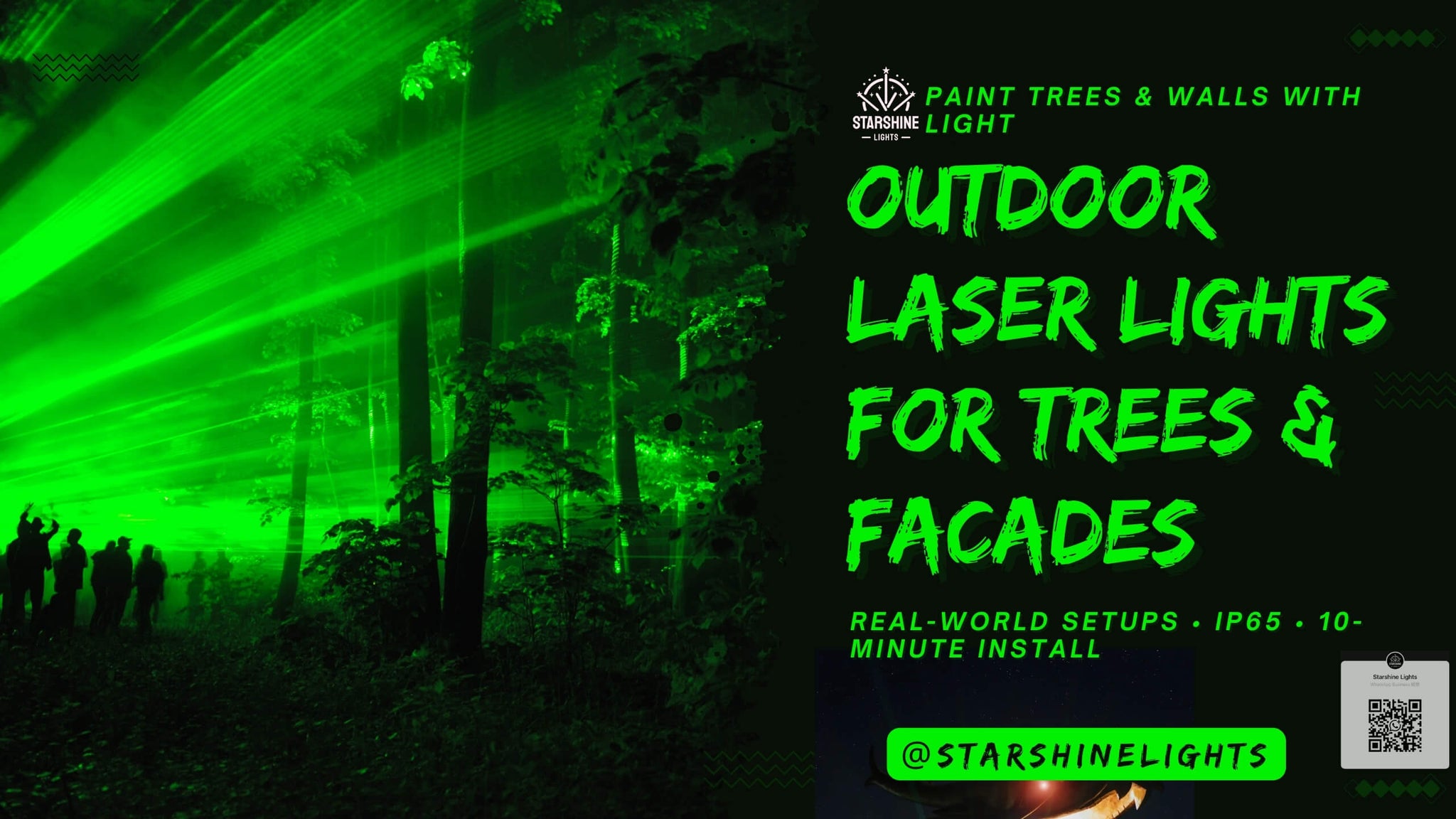 Outdoor laser lights for trees and facades guide with IP65 real world setups