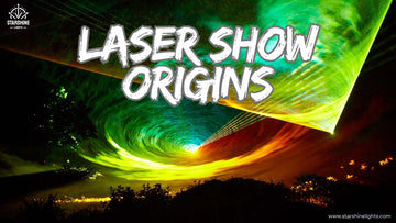 Laser show beams cutting through haze in a venue