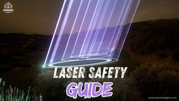 Laser show projector on truss with safety shutter and key switch