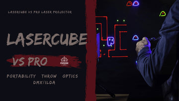comparing LaserCube portability with a professional laser light show projector—throw, optics, and DMX/ILDA control.