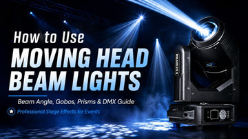 Moving head beam light on a concert stage