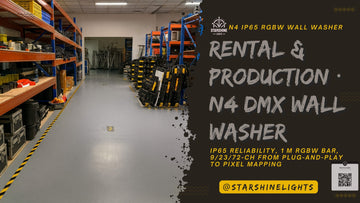 N4 DMX wall washer light for rental & production—IP65 waterproof, 1 m RGBW bar, 9/23/72-channel, pixel-mapping ready