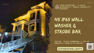 N5 IP65 wall washer & strobe—420 W, 16-bit dimming, DMX/RDM.