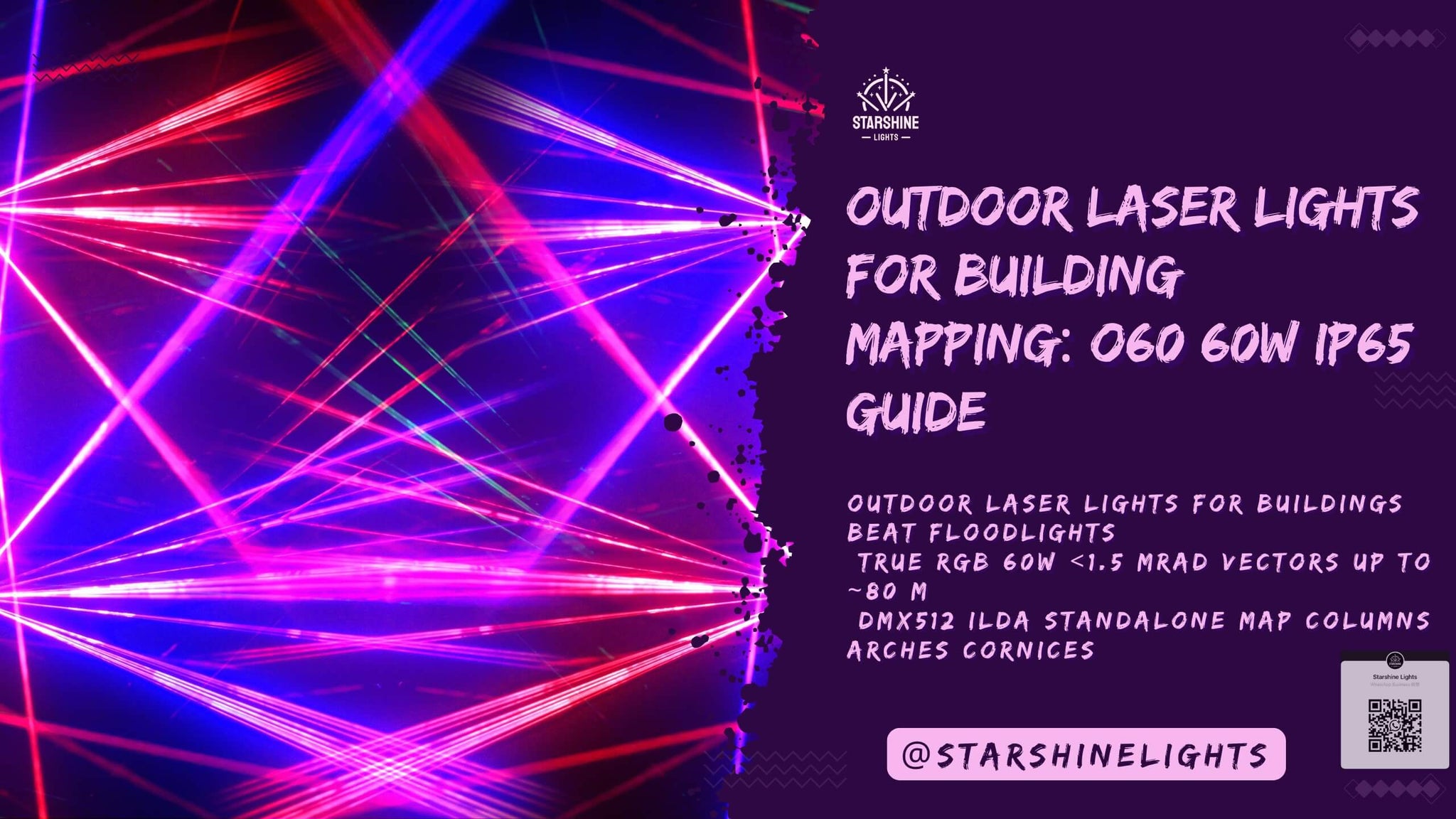 O60 60W IP65 true RGB outdoor laser lights for buildings façade mapping 30 kpps 60 degree scan DMX512 ILDA crisp vector beams