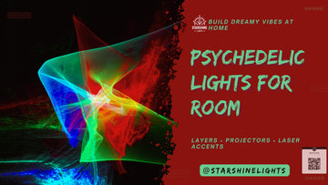 Psychedelic lights for room guide with layers projectors and laser accents