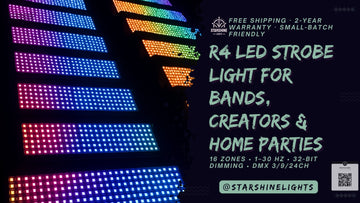 R4 strobe for bands/creators—16 zones, 1–30 Hz, 32-bit.