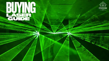 stage laser lights beams over crowd in small bar