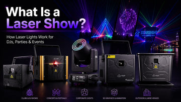 Professional laser show with RGB beams and projectors