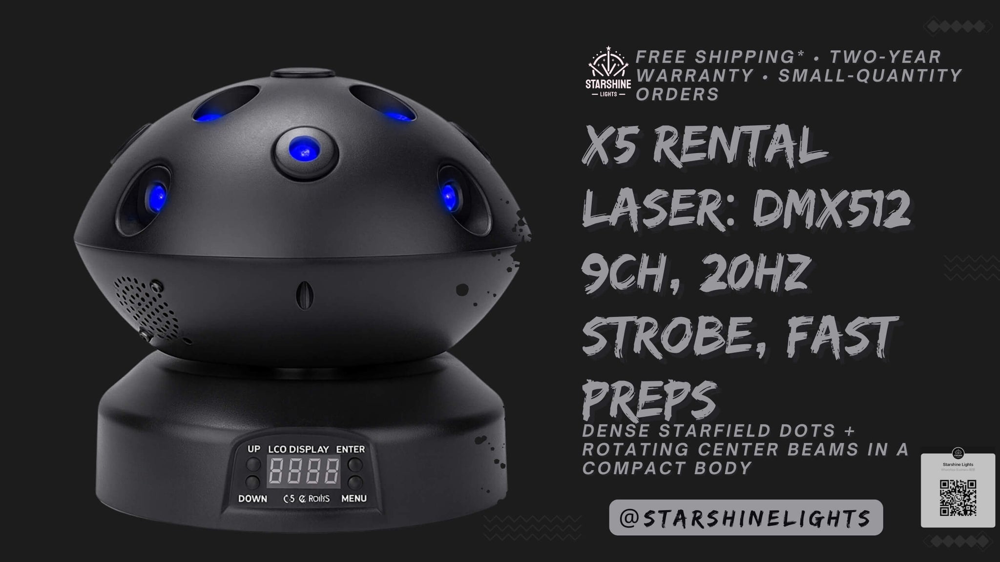 X5 Rental Laser: DMX512 9CH, 20Hz Strobe, Fast Preps