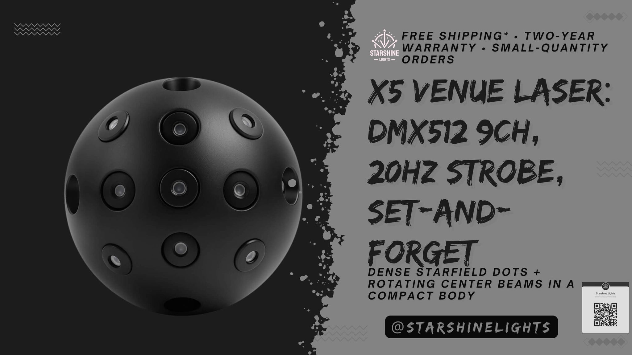 X5 Venue Laser: DMX512 9CH, 20Hz Strobe, Set-and-Forget