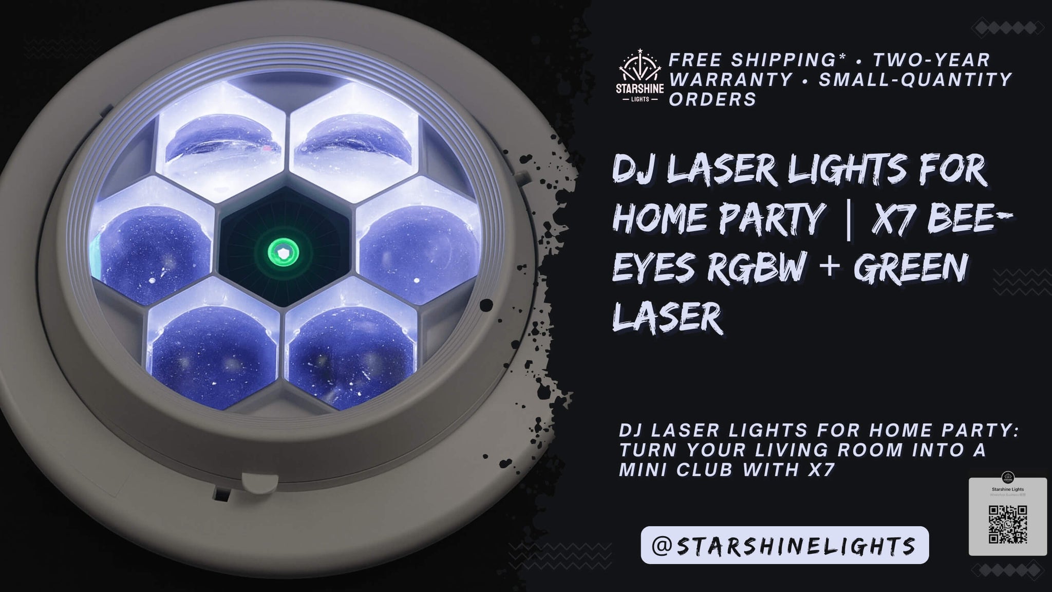 DJ Laser Lights for Home Party | X7 Bee-Eyes RGBW + Green Laser