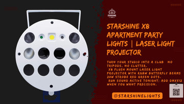 Starshine X8 apartment party lights flush mount embedded ceiling laser light projector RGBW butterfly beams 20W strobe red green dots