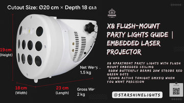 Starshine X8 apartment party lights flush mount embedded ceiling laser light projector RGBW butterfly beams 20W strobe red green dots