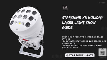 X8 flush mount embedded ceiling laser light projector RGBW butterfly beams 20W strobe red green laser dots holiday party lights Sound Active DMX512