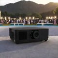 Short throw laser projector on tight courtyard, lens shift & optical zoom demo