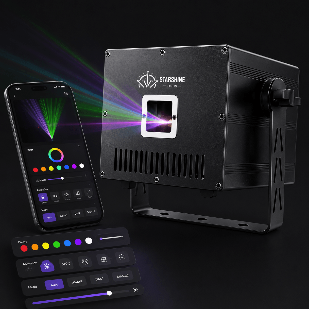 A15 RGB APP laser light projector front view