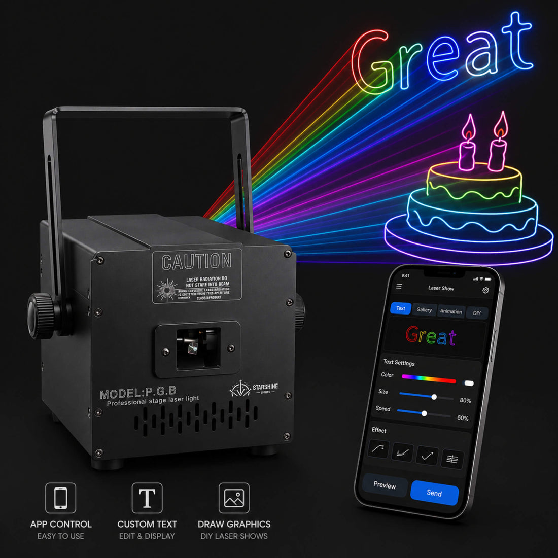 A16 6W app RGB laser light projector for DJ stage lighting