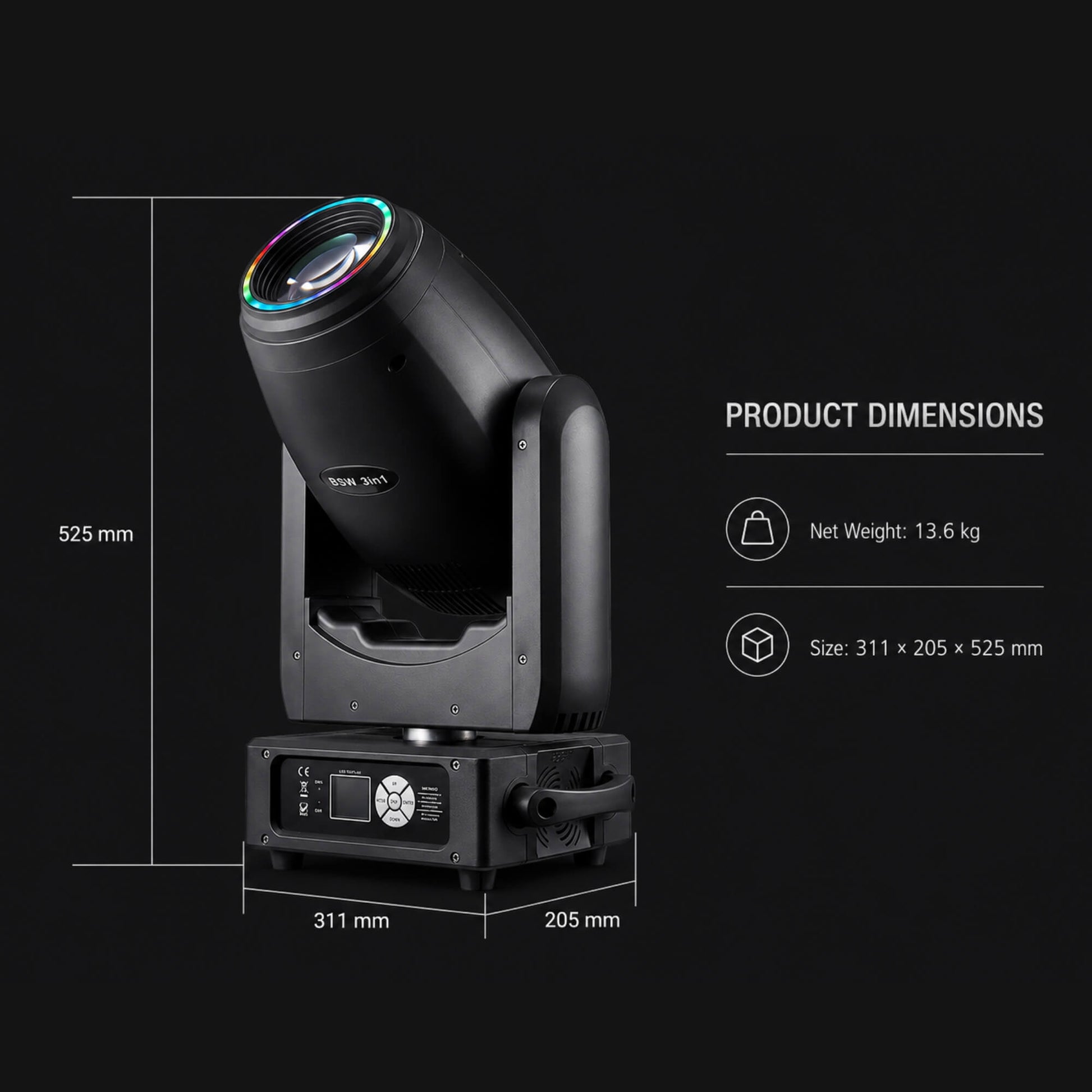 Moving head stage lights for concerts clubs and theaters