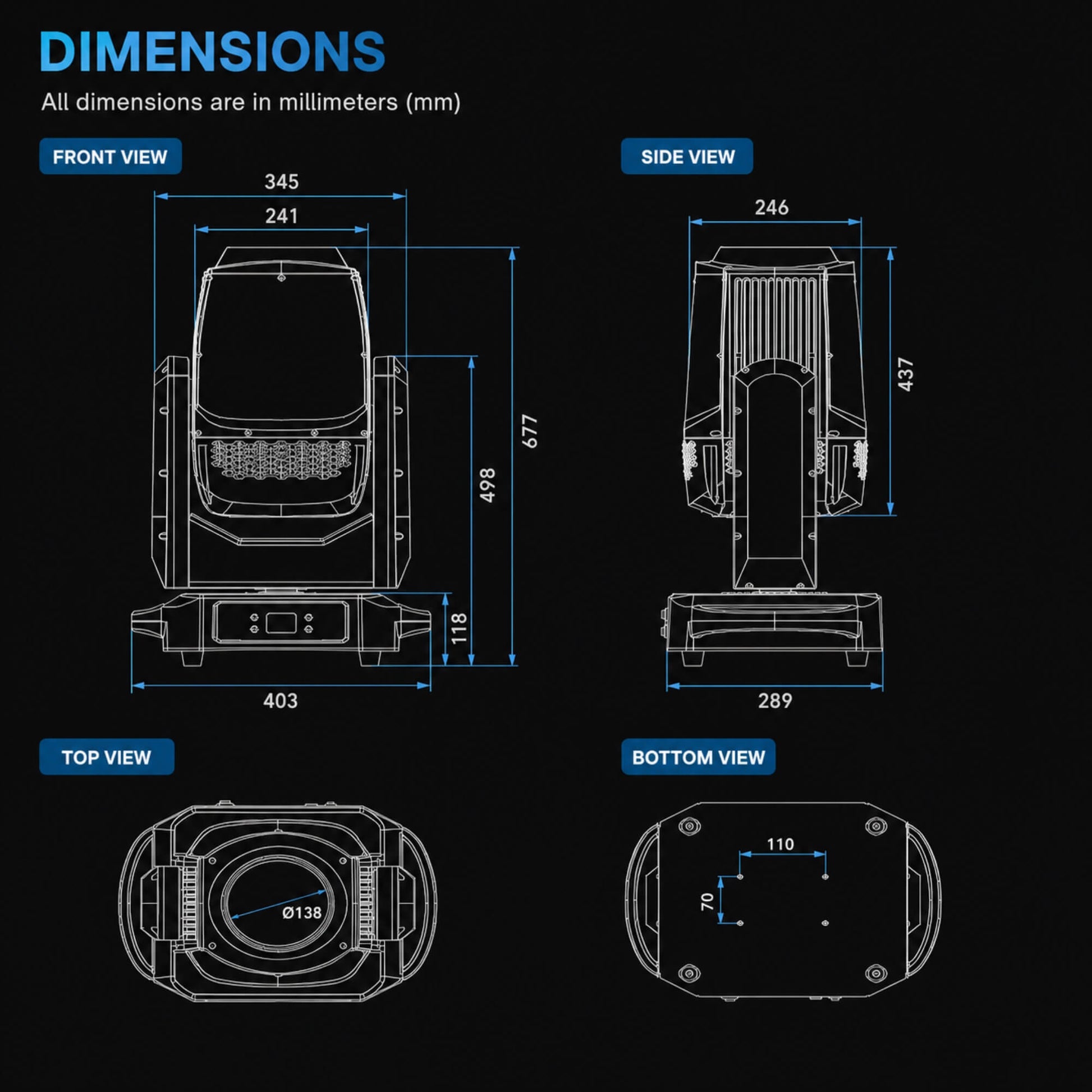 FO25 moving head light rear view