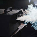 E7 fog machine water-based fog fluid tank close-up