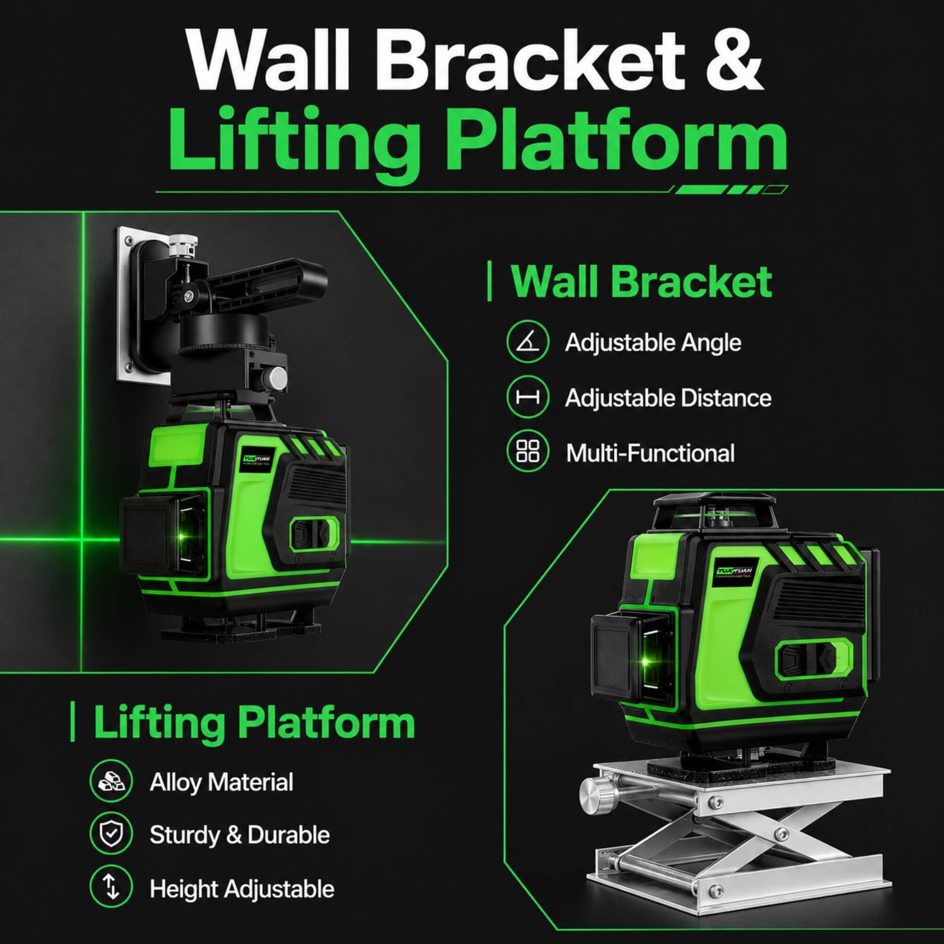 L1 cross line laser level projecting horizontal and vertical lines