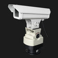 Laser light projector outdoor green beam scanning over orchard rows