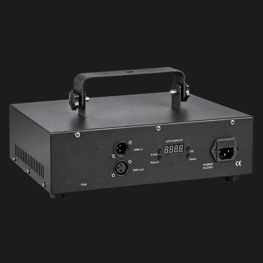 S2500 2.5W RGB DJ laser light in a black metal housing with mounting bracket, shown from the front.