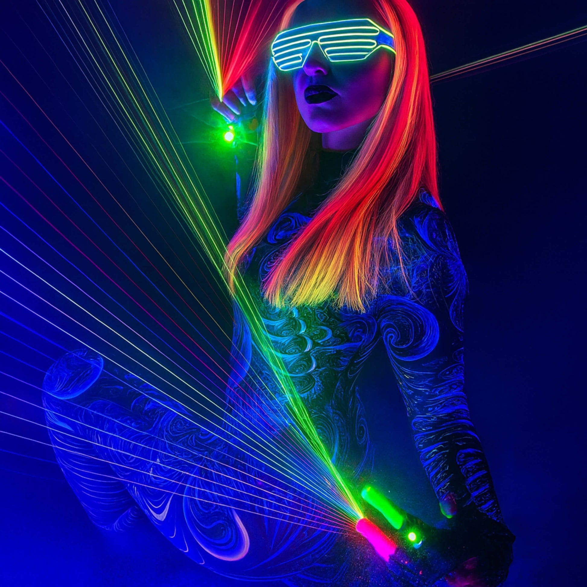 DJ laser gloves grid pattern with multi-point detachable tips