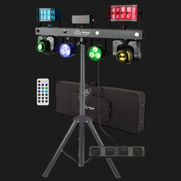 Portable DJ lighting stand with full color LED and laser effects