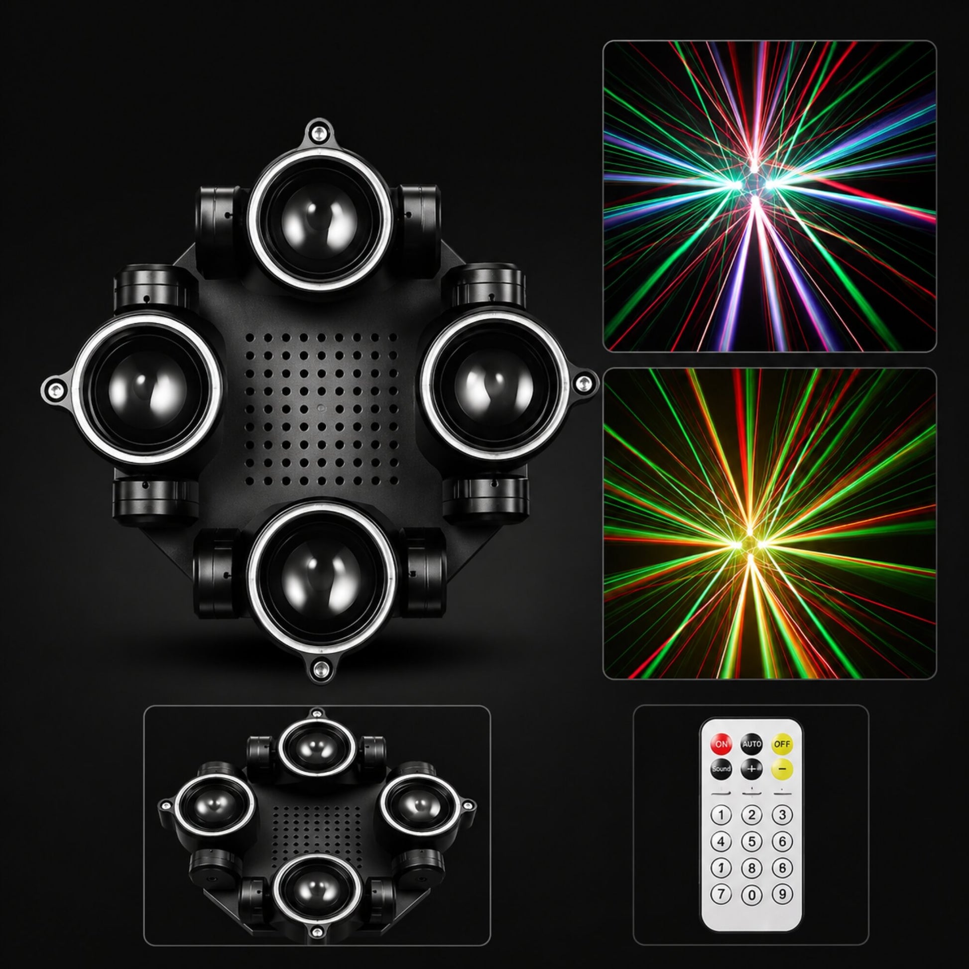 Stage lights with red and green lasers