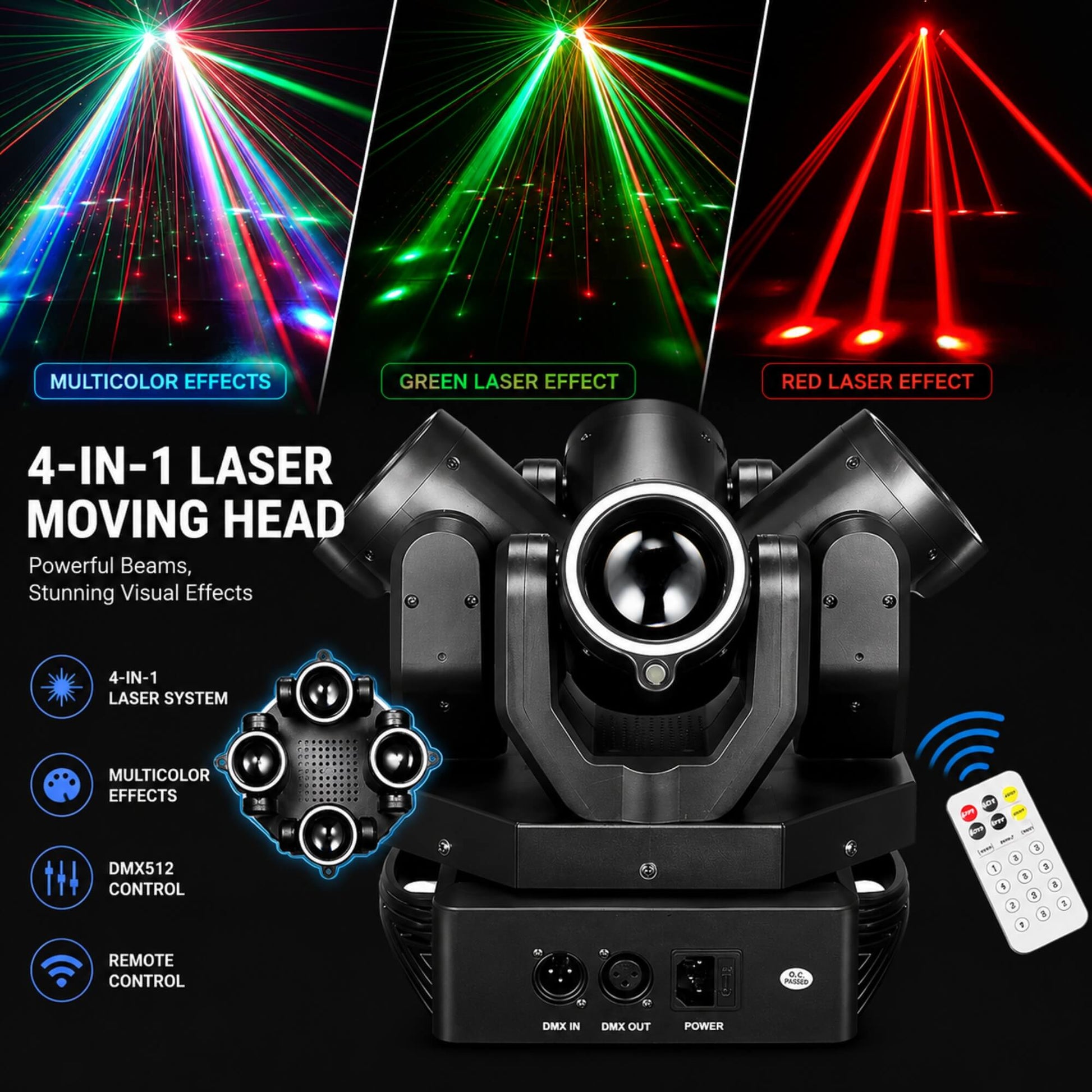 Compact 4-head laser lighting fixture
