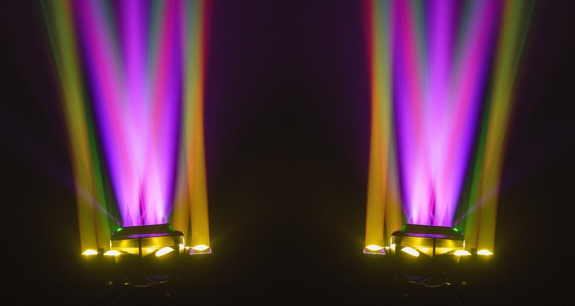Sound-activated party lights with RG laser beams