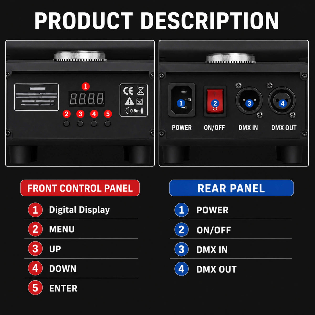 X30 DMX control display and menu buttons