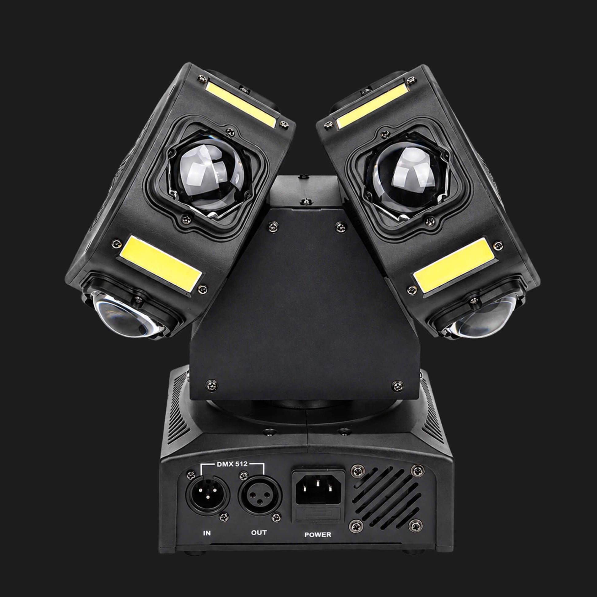 Dual moving heads creating crossing beam effects